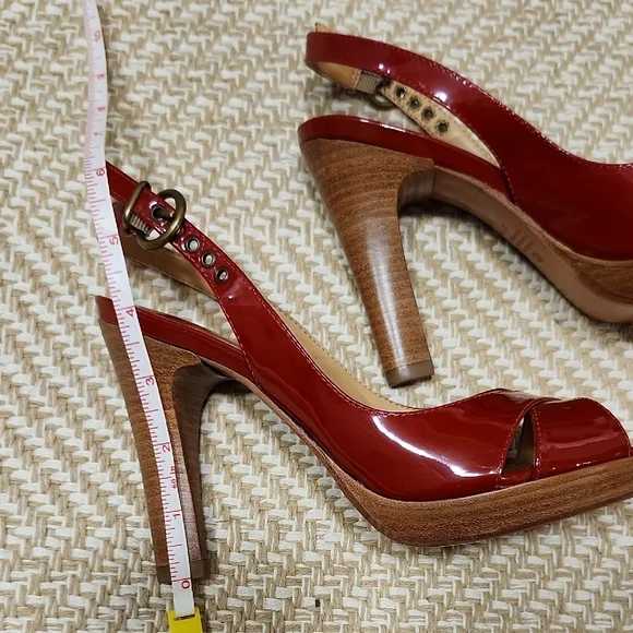 ALDO Y2K Red Real Patent Leather Platform Heels 37 Peeptoe Retro - Picture 9 of 13
